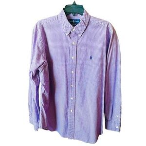 Ralph Lauren men’s button down cotton dress shirt 16.5 34/35 purple white plaid